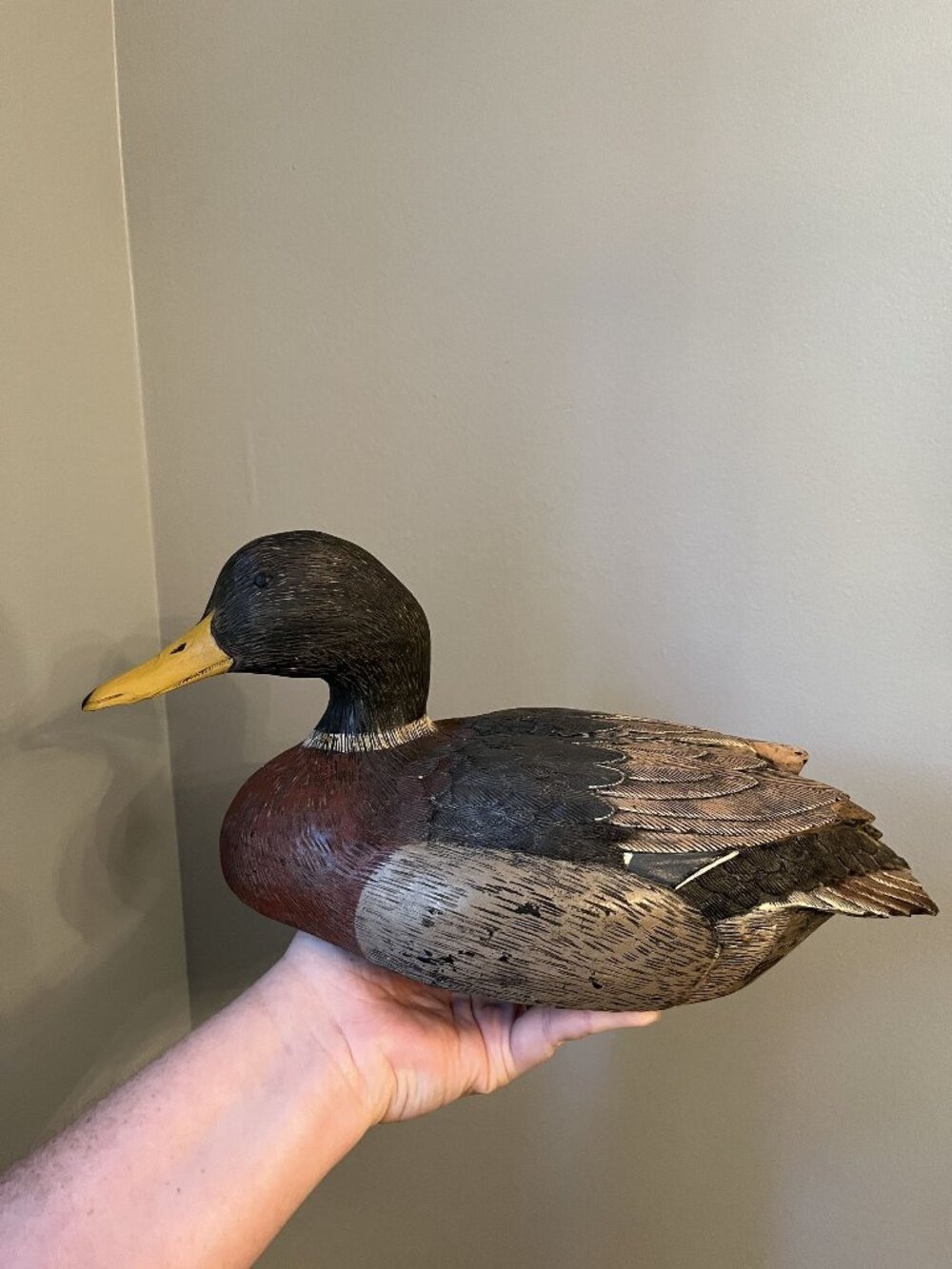 Decorative Wooden Duck Hand-Carved Mallard By Jim Palmer 1981 Vintage Display Pi